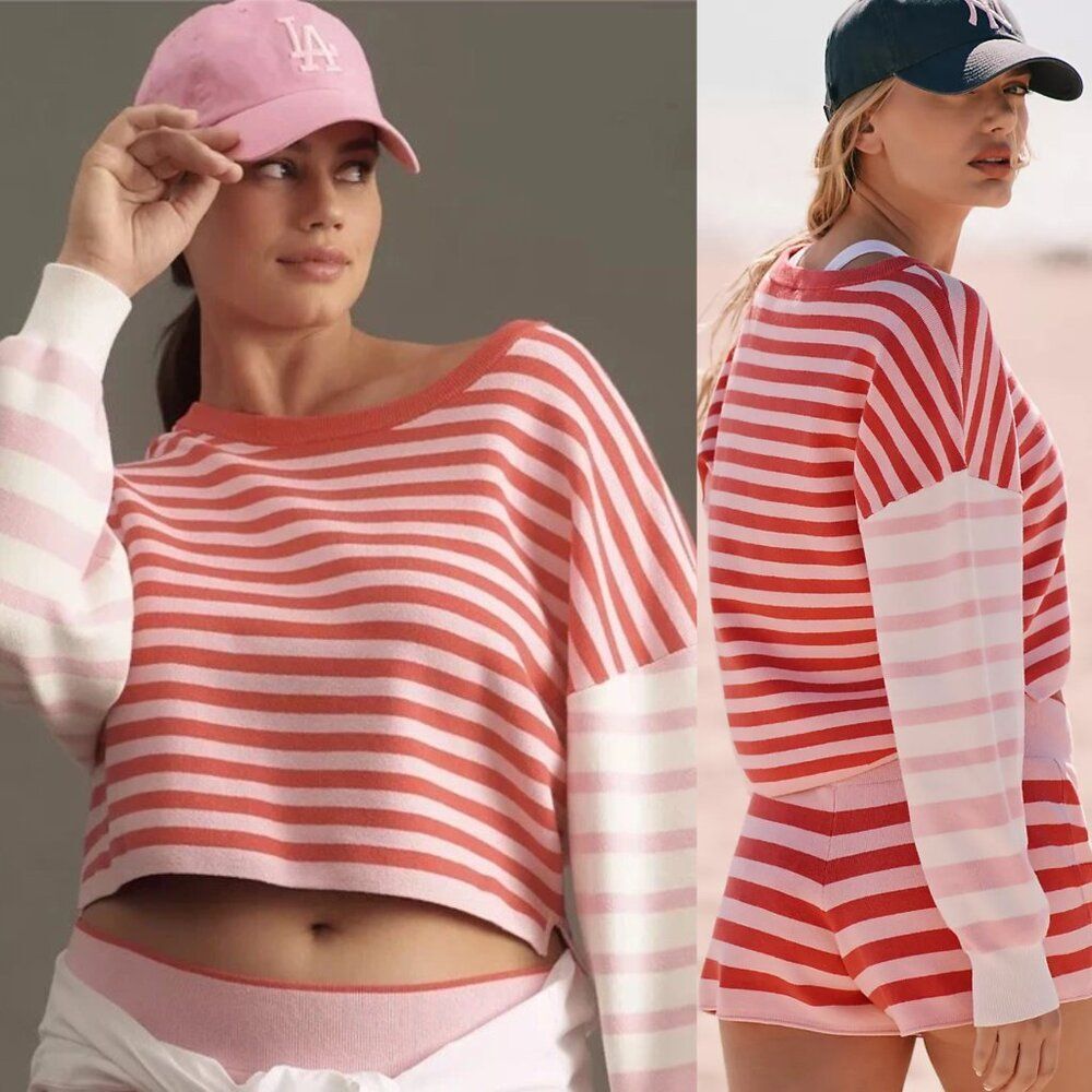 Anthropologie Daily Practice Striped Sweater in Pink Combo Size Small NWT $98